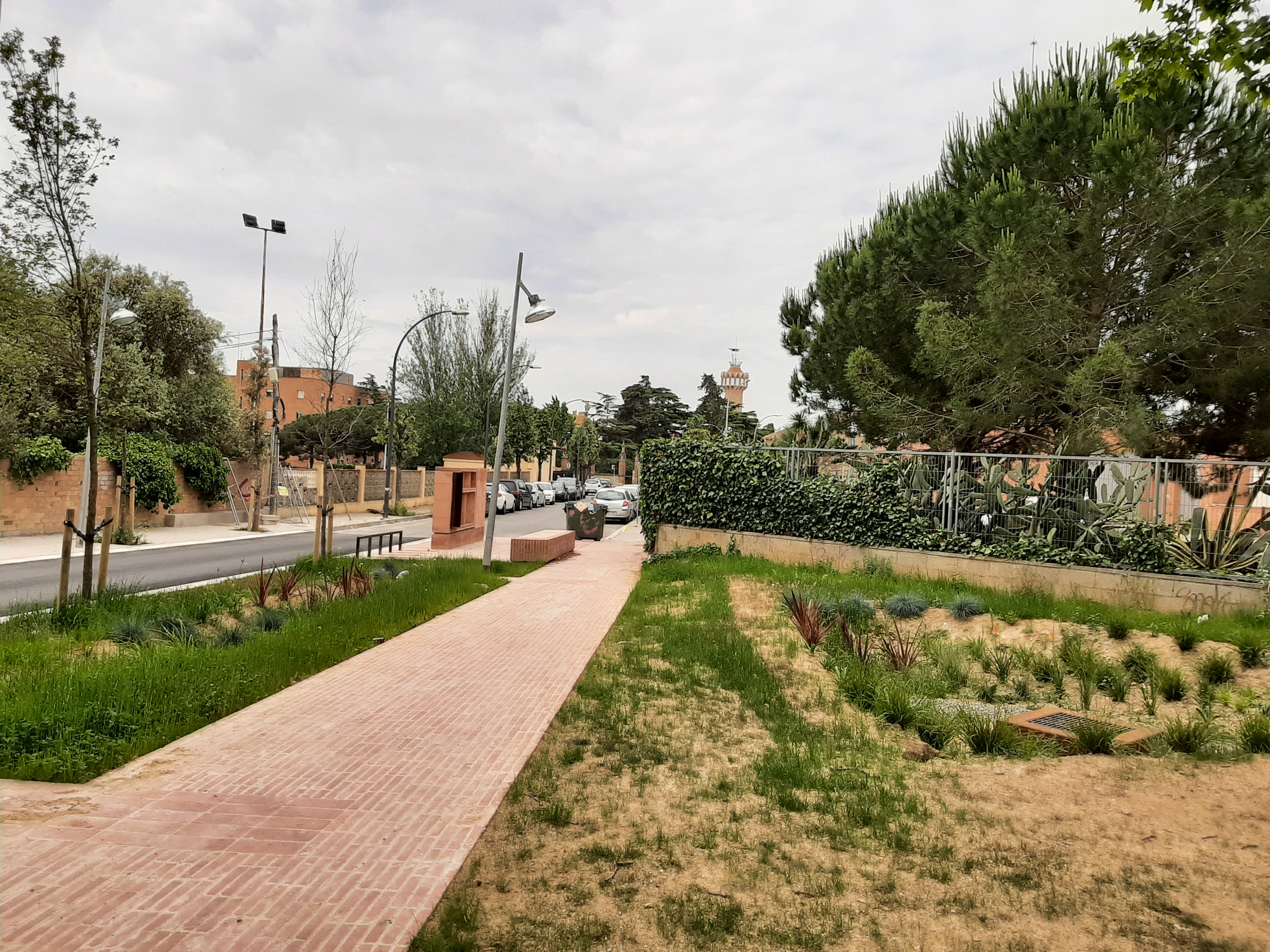 El camí de l'Institut Pere Mata, amb els dipòsits d'aigua soterrats a la banda esquerra